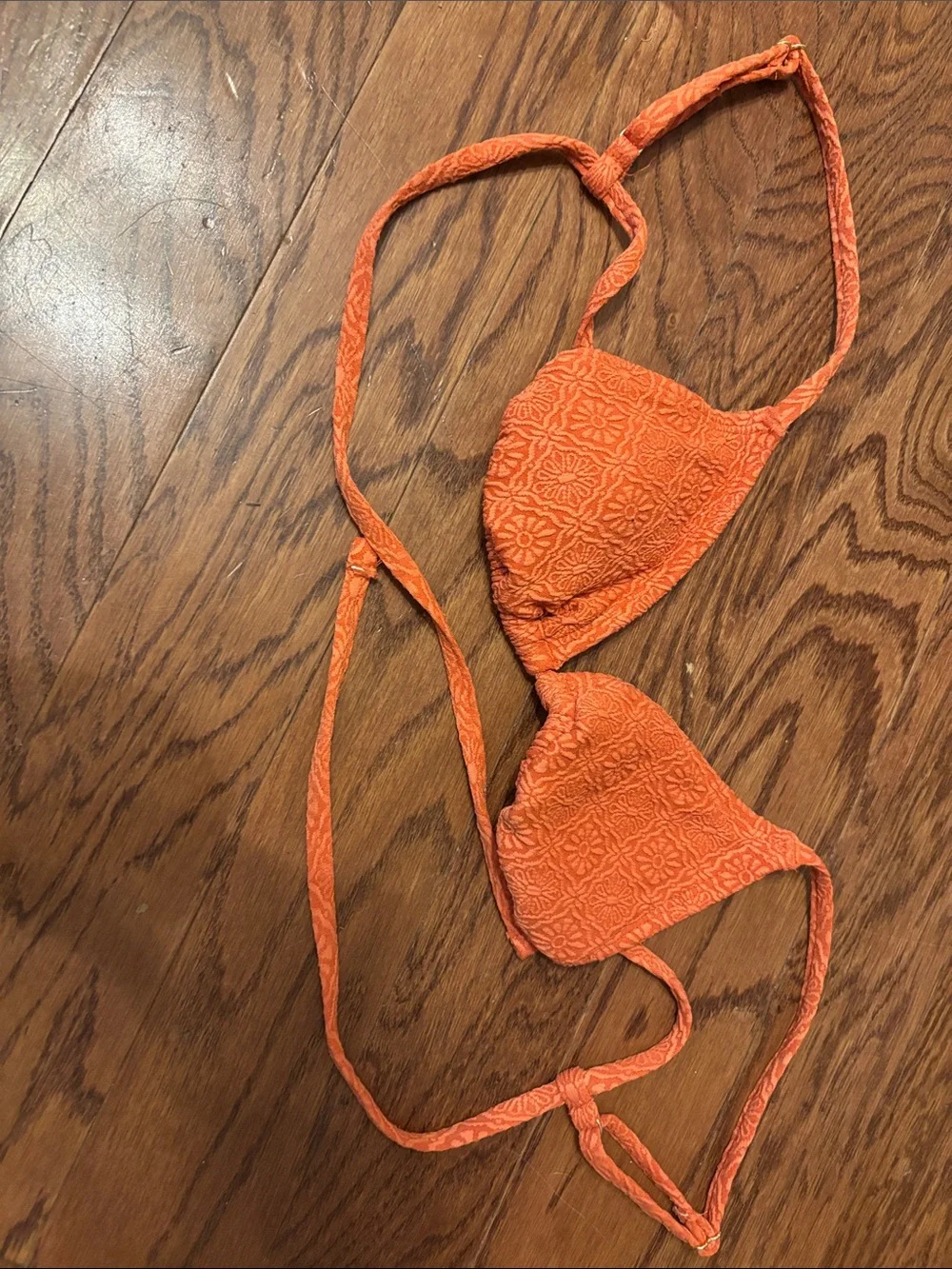 Orange Textured Triangle Bikini Top